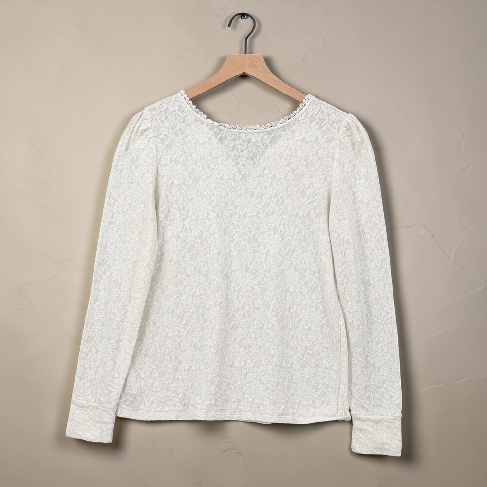 LOFT Floral Lace Long Sleeve Shell Top White M